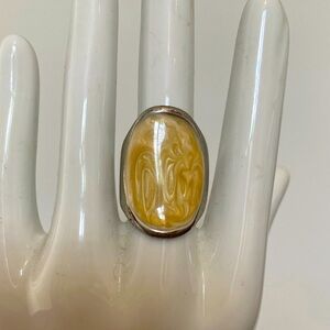 Vintage Butterscotch Agate Ring, Oval Cameo Ring, Sterling Silver Statement Ring